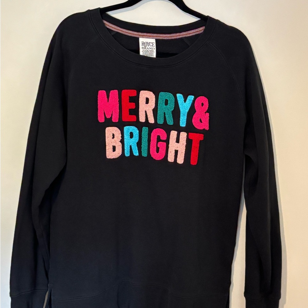 "Merry & Bright" Black Tunic style Sweatshirt